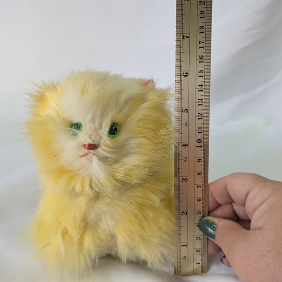 Vintage Yellow Kitten Plush Real Fur Jerry Eisner ?  Green Eyes Pink Ears - Picture 4 of 16